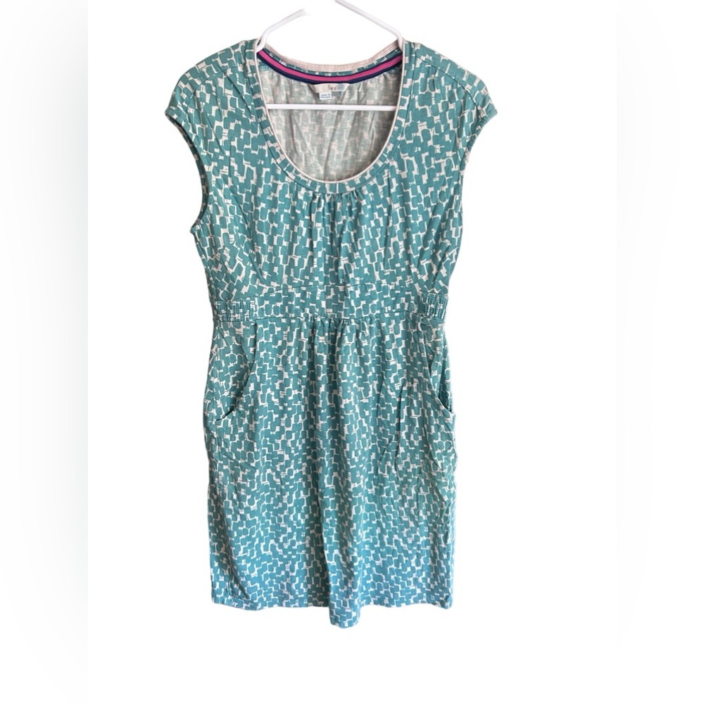 Boden Womens Florrie Jersey Dress Teal Green White Pockets Knit Petite 10